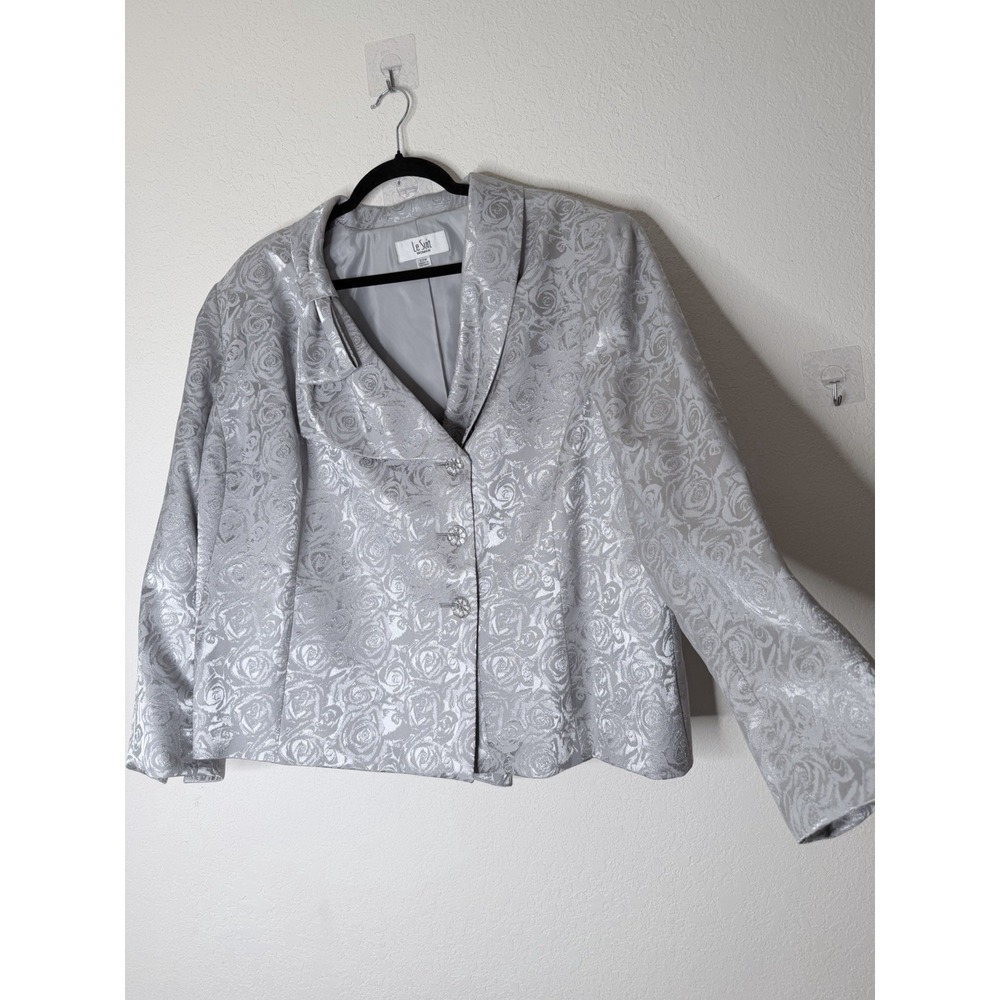 Le Suit 2PC Skirt Suit Womens 22W Silver Mother of the Bride Wedding Formal Plus - Picture 4 of 16